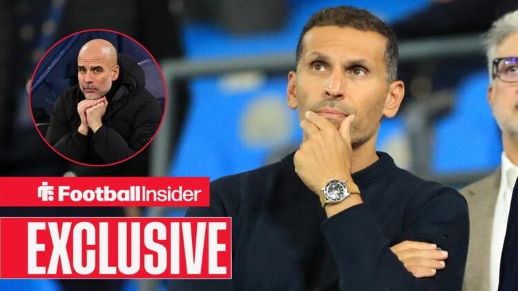Football Insider exclusive as Manchester City chairman Khaldoon Al Mubarak looks ponderous in the stands, while Pep Guardiola features in a circula...