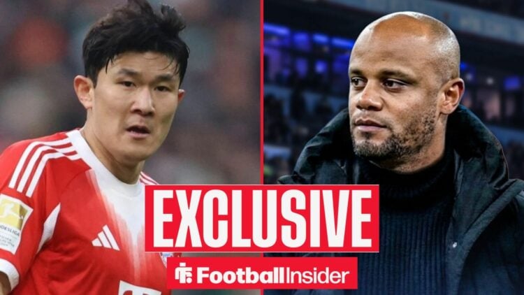 Kim Min-jae in action for Bayern Munich, with Vincent Kompany on the sidelines