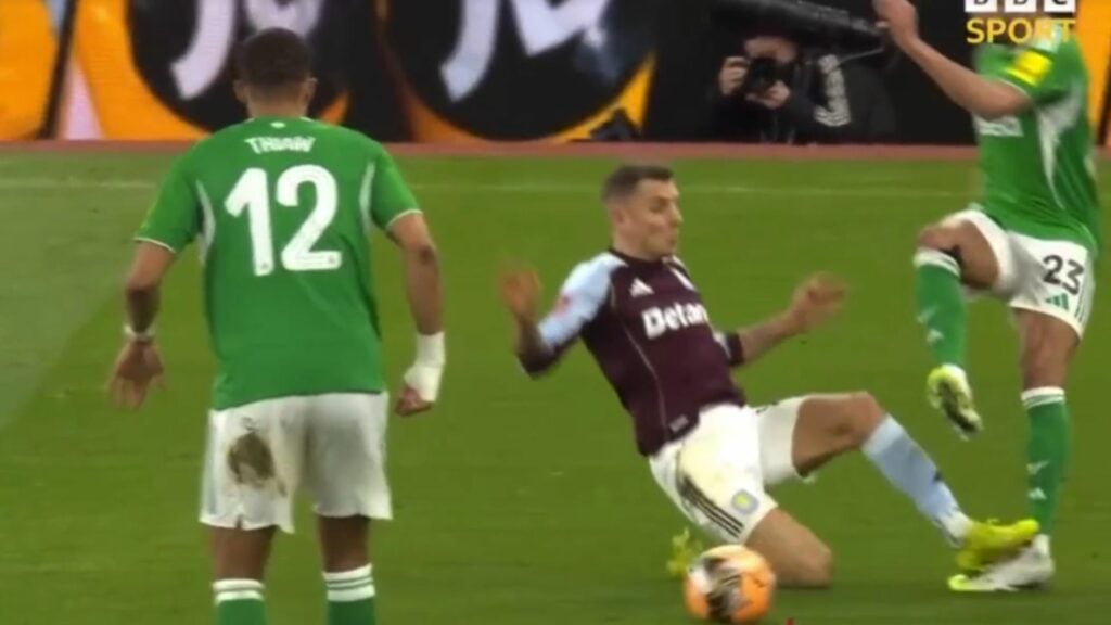 Lucas Digne was only shown a yellow card for this challenge on Jacob Murphy