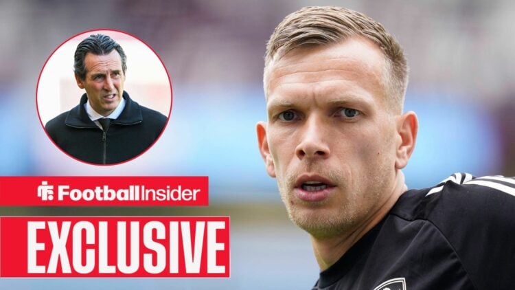 Marco Bizot of Aston Villa warms up during the Aston Villa vs Newcastle United Premier League match at Villa Park, Birmingham / Aston Villa manager...
