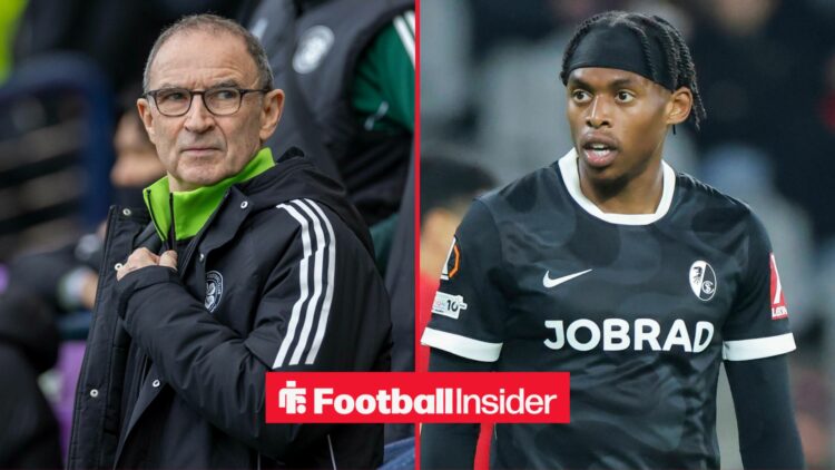 A split image as Celtic manager Martin O'Neill glances across at Junior Adamu, who is in action for Freiburg.