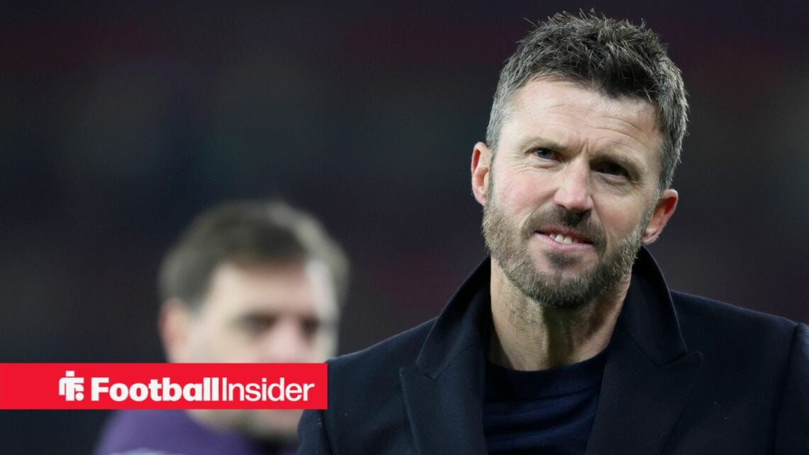 Michael Carrick, Manager of Manchester United celebrates after winning the Premier League match between Arsenal and Manchester United at Emirates S...