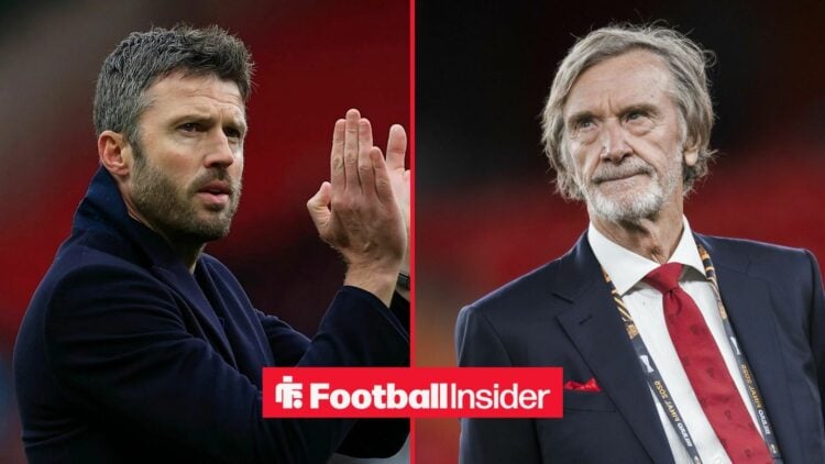 Michael Carrick on the sidelines for Man United with Jim Ratcliffe on the sidelines