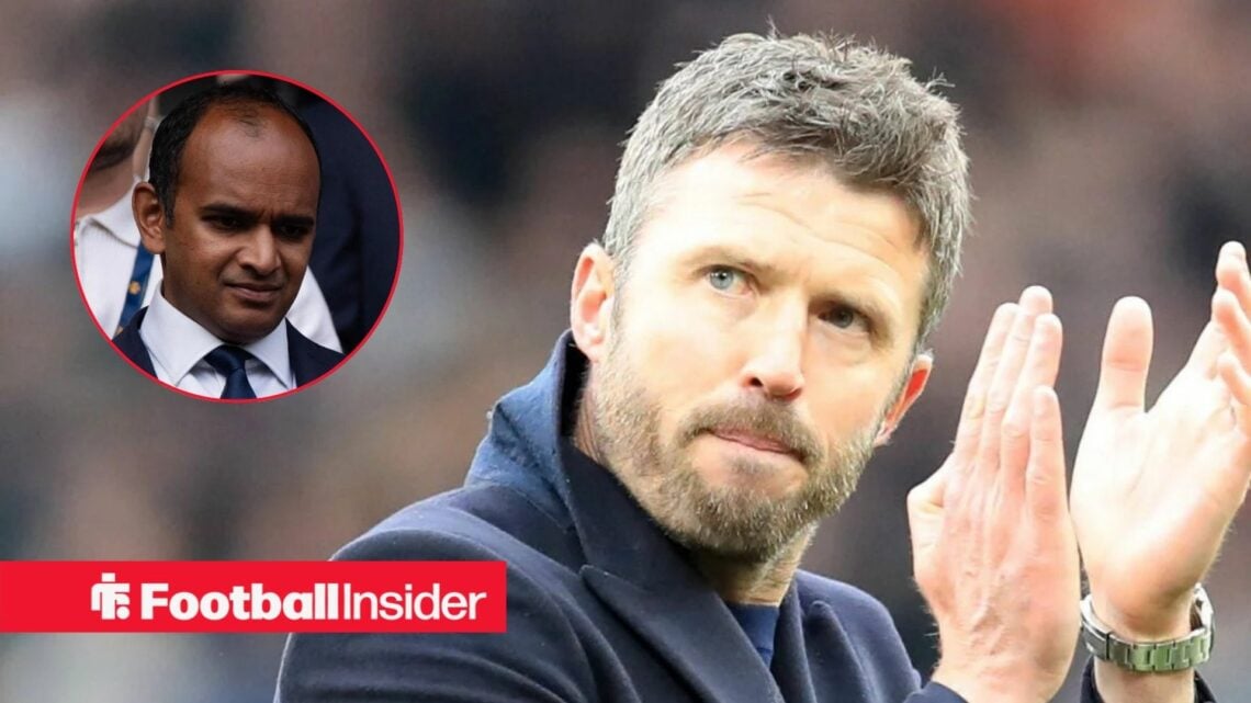 Michael Carrick applauding, with Vinai Venkatesham in a circular inset