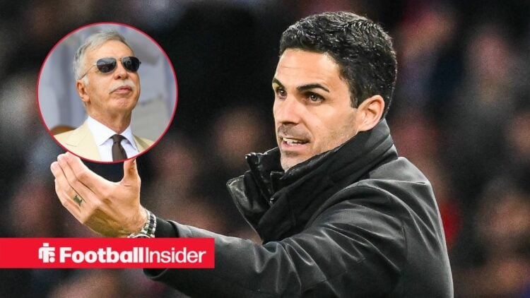 Mikel Arteta with Stan Kroenke included in a circular inset