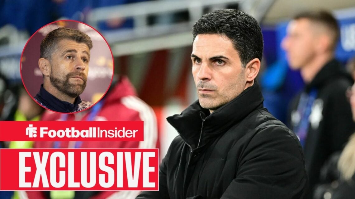 Mikel Arteta on the sidelines with Stephen Robinson in a circular inset