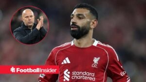Mohamed Salah with Arne Slot included in a circular inset