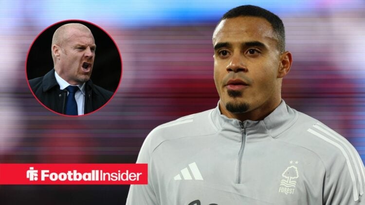 Murillo in a Nottingham Forest training top, Sean Dyche in a circular inset