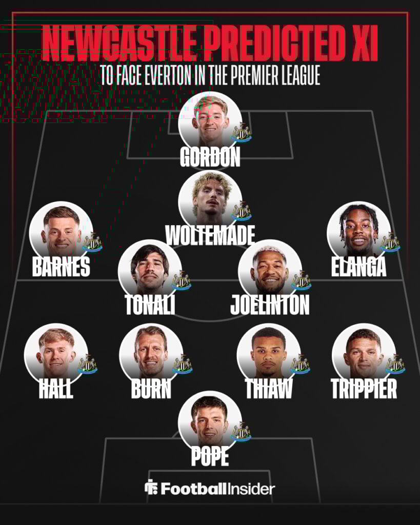 Newcastle United predicted XI graphic vs Everton