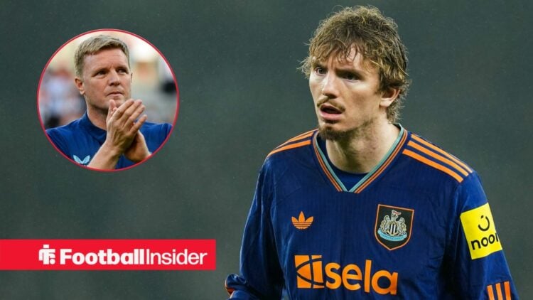 Nick Woltemade of Newcastle United during the Tottenham Hotspur v Newcastle United Premier League match at the Tottenham Hotspur Stadium, London, E...