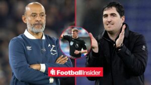 West Ham manager Nuno Espirito Santo on the sidelines / Andoni Iraola manager of Bournemouth enjoys the win during the Everton vs AFC Bournemouth Premier League match at Hill Dickinson Stadium, Liverpool / Sam Barrott during the Premier League match Leicester City vs Southampton at King Power Stadium, Leicester, United Kingdom, 3rd May 2025