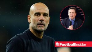 Pep Guardiola looking concerned with Richard Masters included in a circular inset