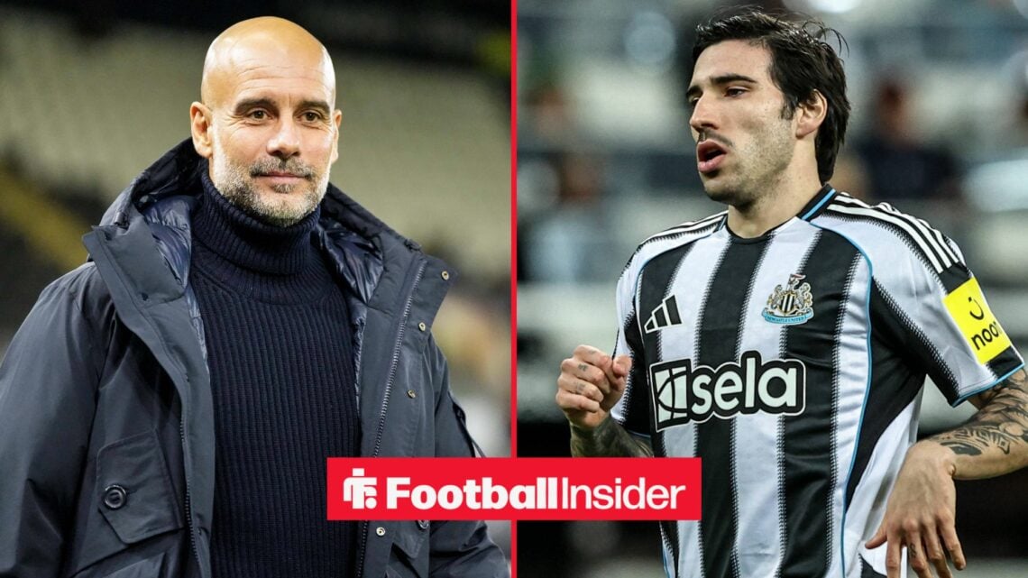 Pep Guardiola and Sandro Tonali side-by-side