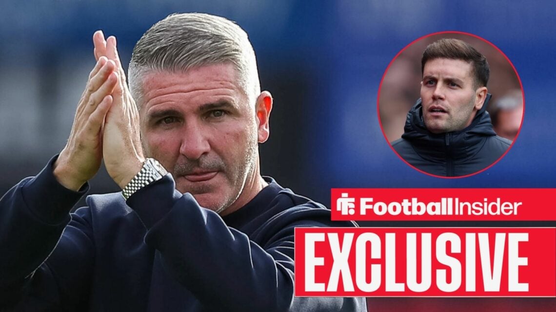 Football Insider exclusive as Wigan Athletic manager Ryan Lowe applauds, while Brighton boss Fabian Hurzeler watches from a circular inset.