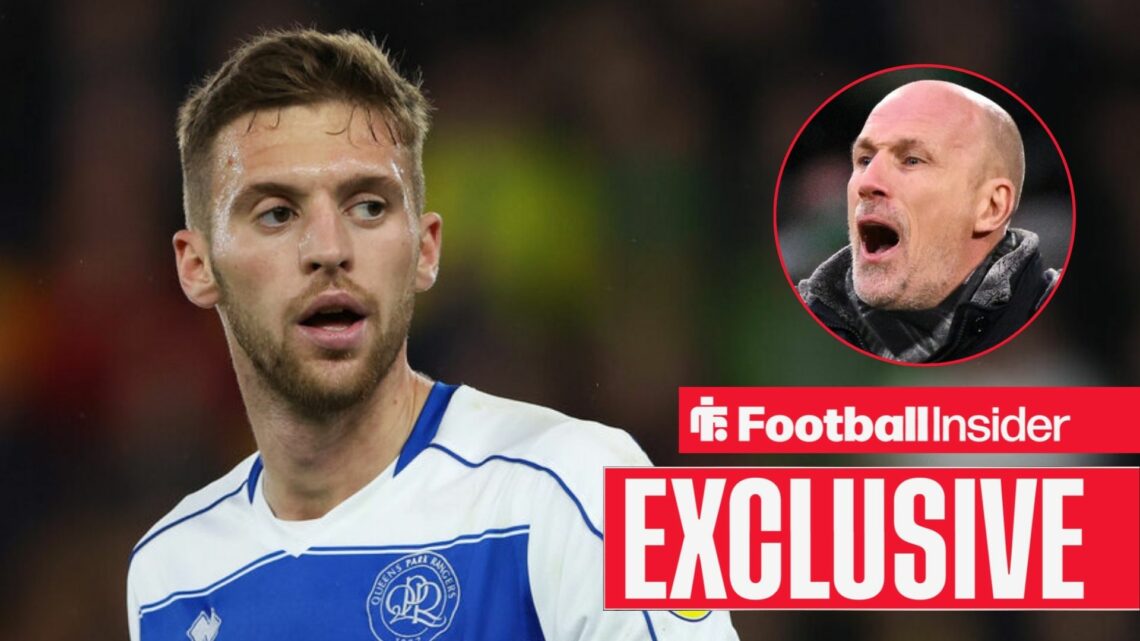 Sam Field in action for QPR, with Philippe Clement in a circular inset