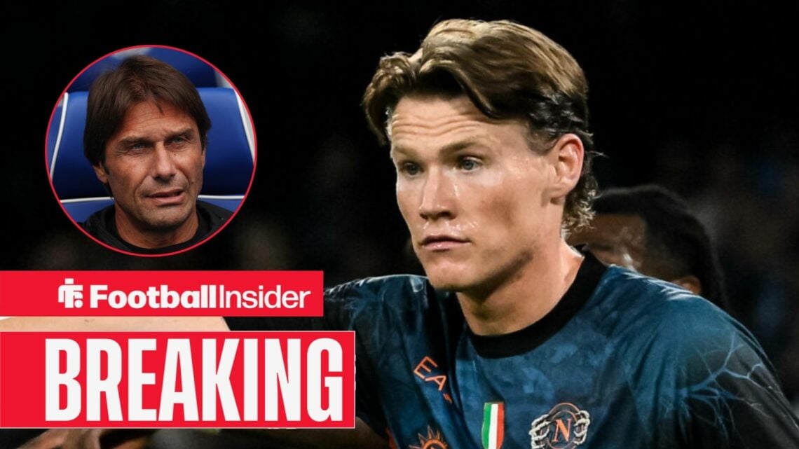 Scott McTominay in action for Napoli, with Antonio Conte in a circular inset