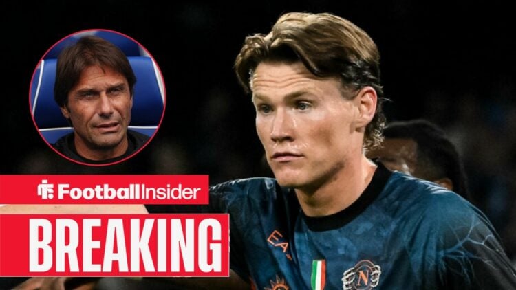 Scott McTominay in action for Napoli, with Antonio Conte in a circular inset