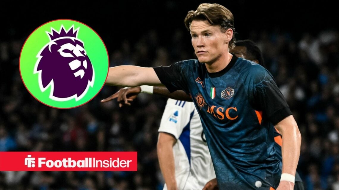 Scott McTominay in action for Napoli as the Premier League badge features in a circular inset.