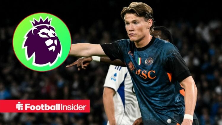 Scott McTominay in action for Napoli as the Premier League badge features in a circular inset.