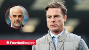 Scott Parker on the sidelines at Burnley with chairman Alan Pace in a circular inset