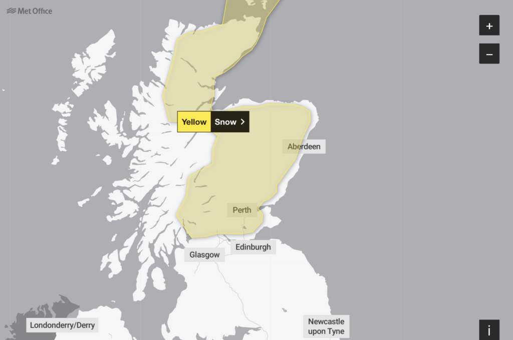 The Met Office weather warning in place for Aberdeen vs Celtic.
