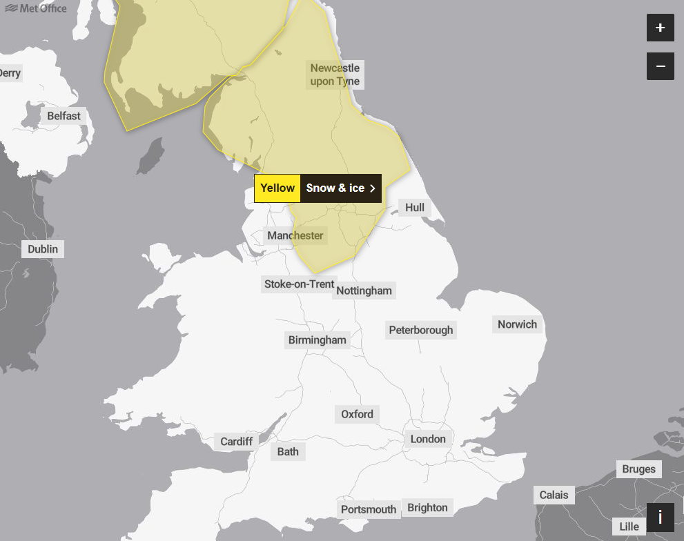 Met Office weather warning for England and Scotland