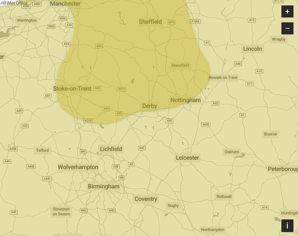 Met Office's weather warning for Derby