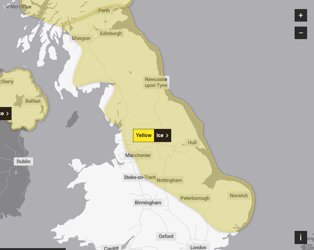 Met Office weather warning for England on Tuesday in February