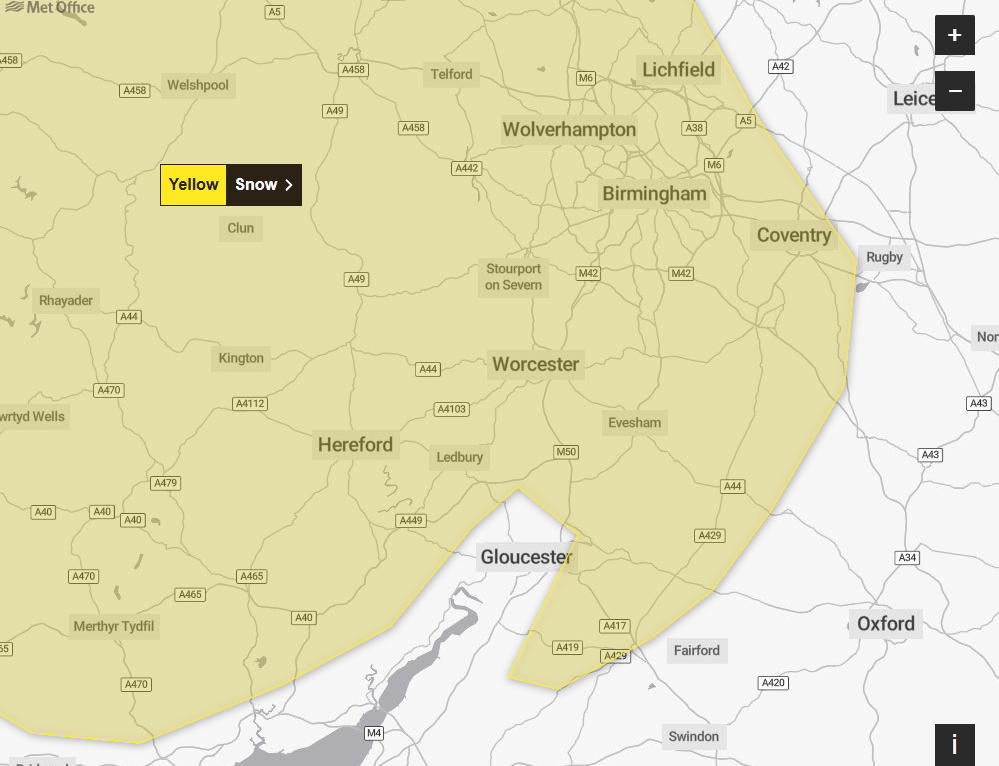 Met Office weather warning for snow in Wolverhampton