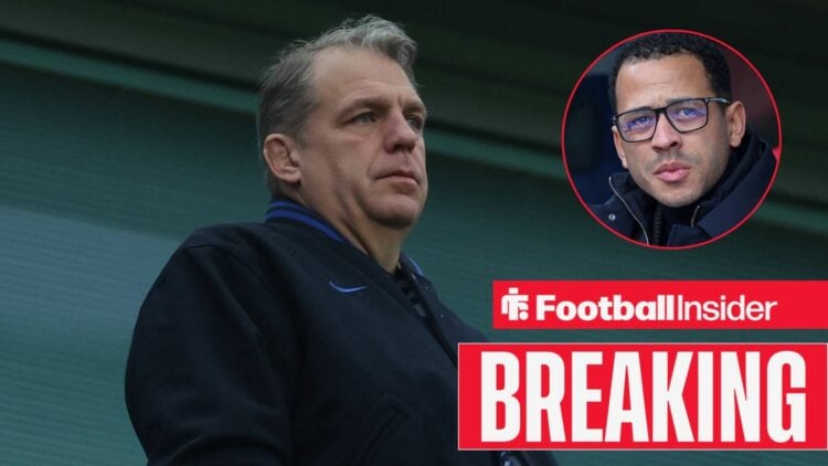 Todd Boehly at Stamford Bridge with Liam Rosenior included in a circular inset