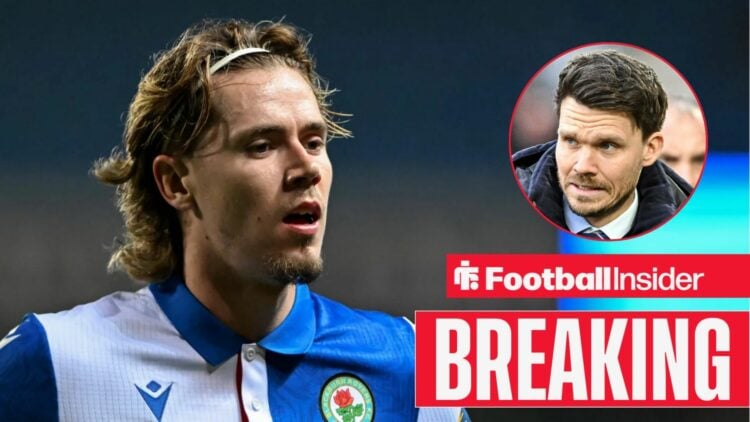 Todd Cantwell in action for Blackburn Rovers, with Danny Rohl in a circular inset