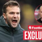 Football Insider exclusive as Plymouth Argyle manager Tom Cleverley shouts towards a circular inset, which features Millwall boss Alex Neil.