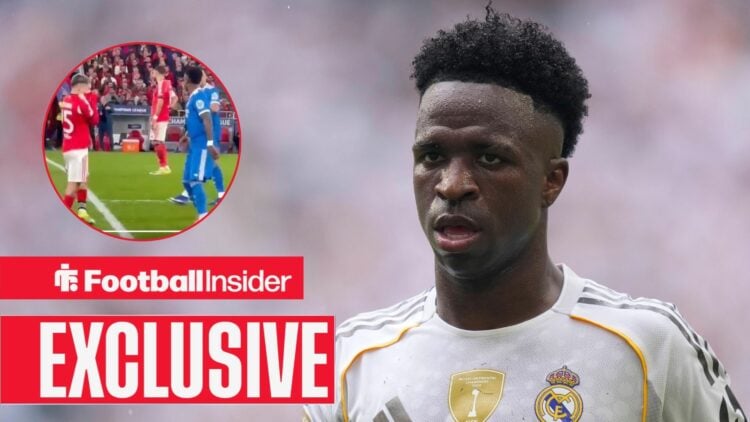 Football Insider exclusive as Vinicius Junior is in action during a game for Real Madrid.