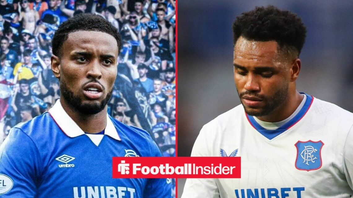 Youssef Chermiti in action for Rangers, with Danilo looking downbeat