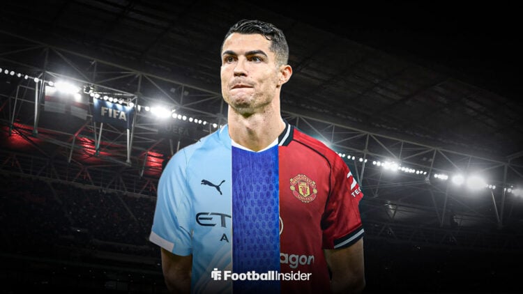 Cristiano Ronaldo wearing Man City, Chelsea and Man United kits