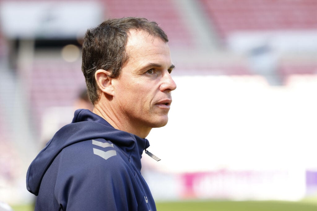 Sunderland manager Regis Le Bris looks out over the pitch at the Stadium of Light.
