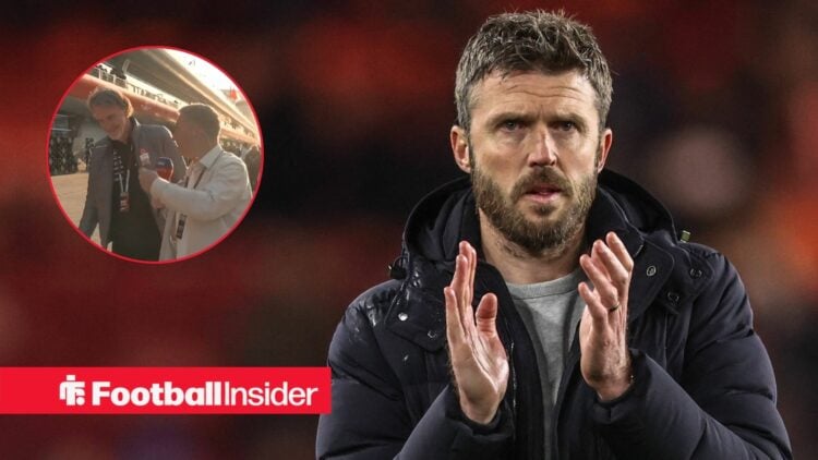 Man United manager Michael Carrick claps with Sir Jim Ratcliffe speaks to Sky Sports News inset