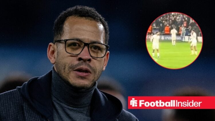 Chelsea manager Liam Rosenior with screenshot from PSG vs Chelsea in March