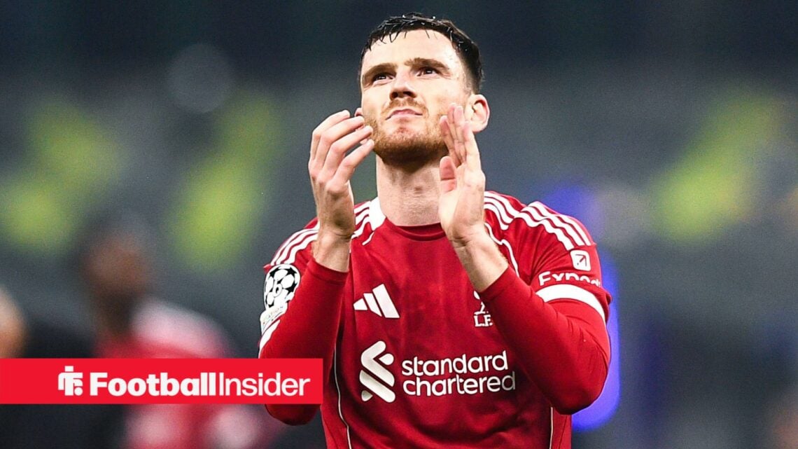 Liverpool left-back Andy Robertson claps after Champions League game