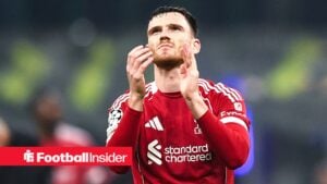 Liverpool left-back Andy Robertson claps after Champions League game