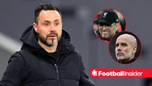 Former Brighton manager Roberto De Zerbi with Jurgen Klopp and Pep Guardiola inset