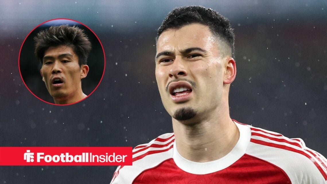 Arsenal winger Gabriel Martinelli with Ajax defender Takehiro Tomiyasu inset