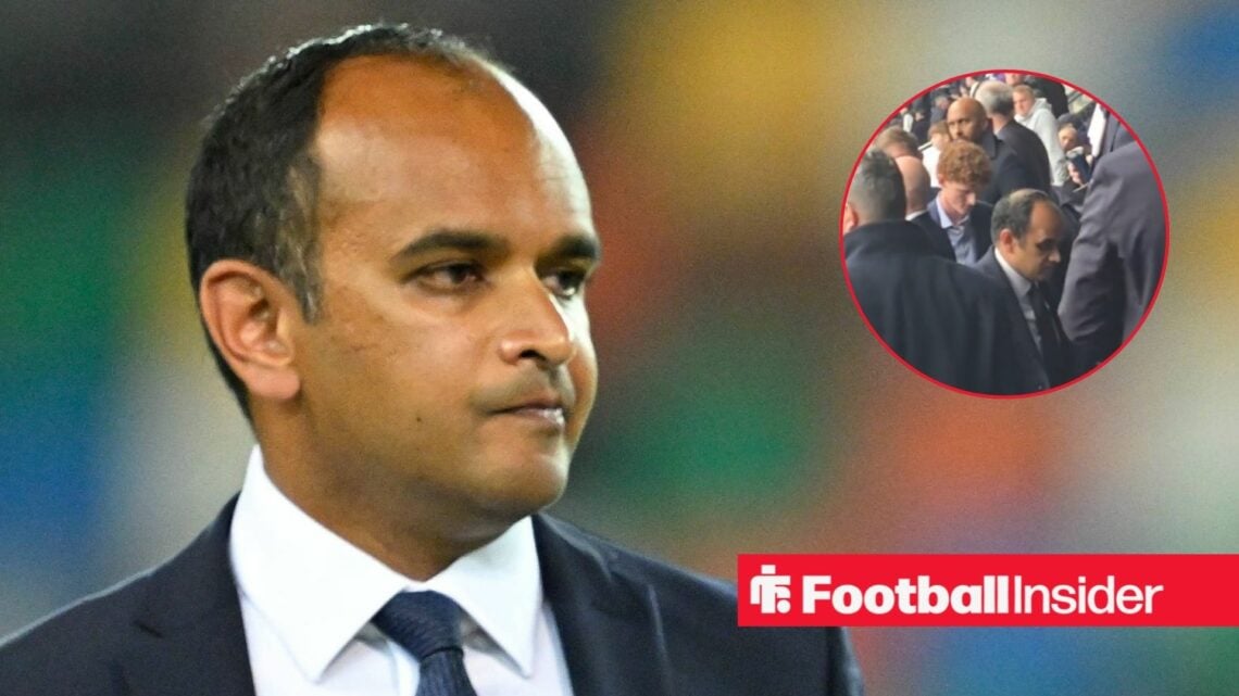 Tottenham chief executive Vinai Venkatesham with video inset