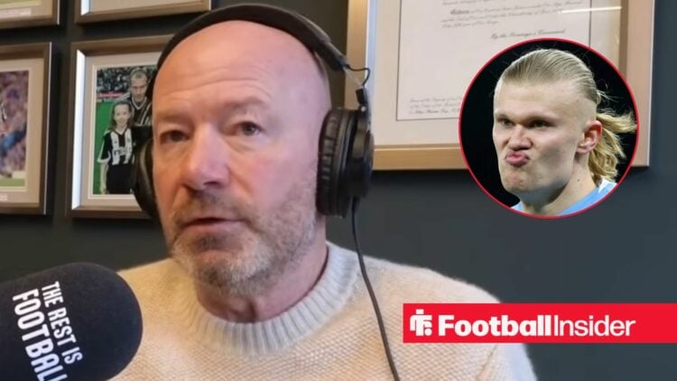 Premier League pundit Alan Shearer with Man City striker Erling Haaland inset