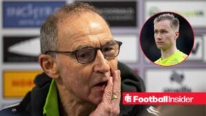 Martin O’Neill looking unhappy with Viljami Sinisalo in circle