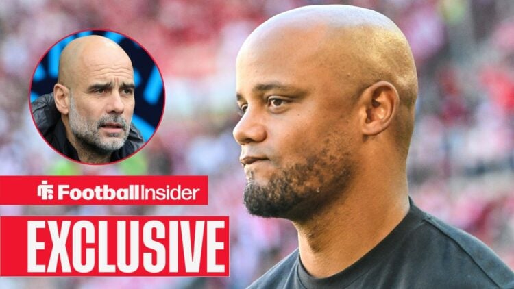 Bayern Munich manager Vincent Kompany with Man City manager Pep Guardiola inset