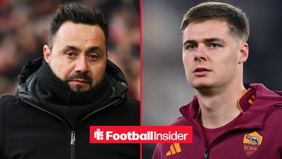 Former Marseille manager Roberto De Zerbi with Roma striker Evan Ferguson