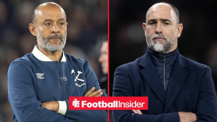 West Ham manager Nuno Espirito Santo has his arms crossed with Tottenham interim manager Igor Tudor with his arms crossed