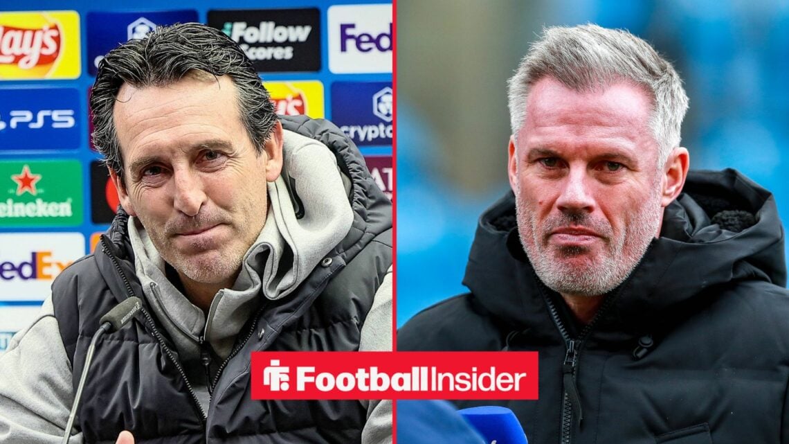 Aston Villa manager Unai Emery with Premier League pundit Jamie Carragher