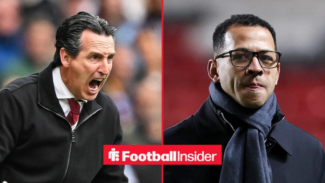 Aston Villa manager Unai Emery shouts with Chelsea manager Liam Rosenior inset